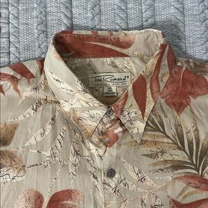 Tori Richard Cotton Lawn Tan and Rust Leaf Print Shirt